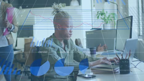animation of data processing over diverse business people in office