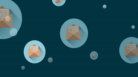 animación de iconos de sobres de correo en línea que se mueven sobre un fondo azul