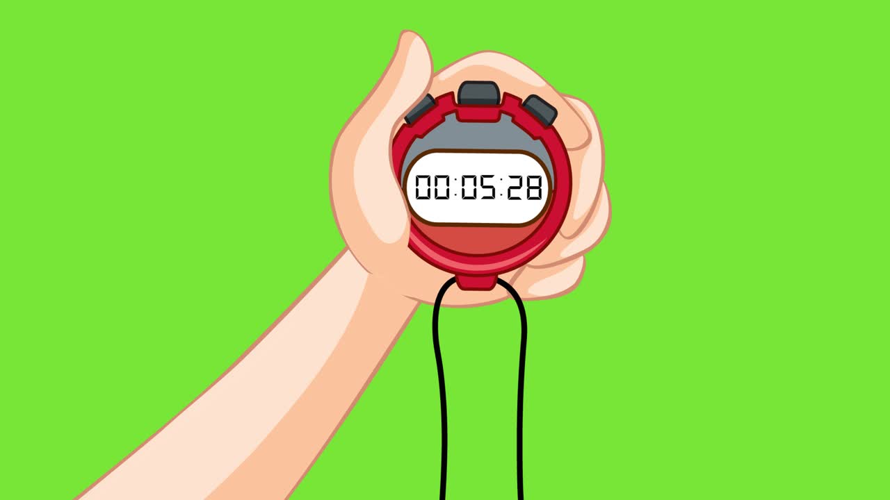 Hand holding a stopwatch with a countdown timer.