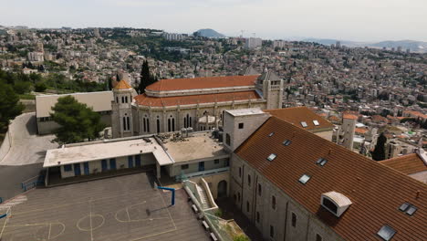 flying towards the basilica of jesus the adolescent in nazareth, israel