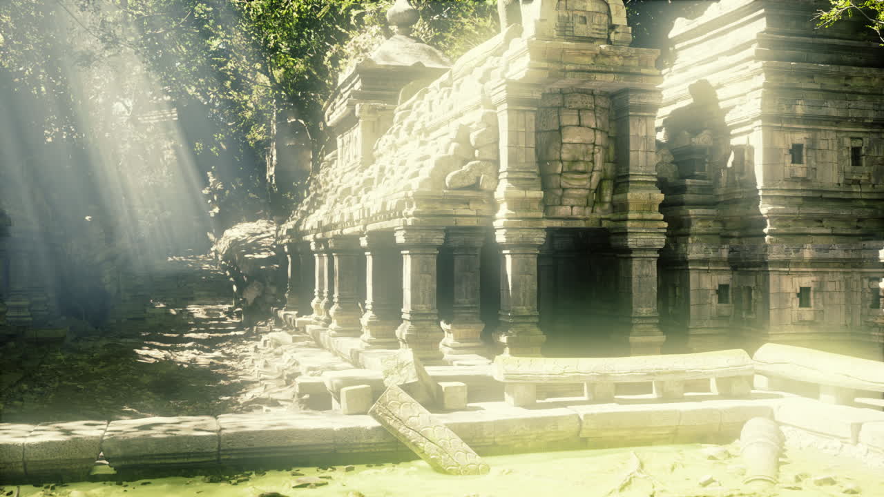 Ancient temple exploration journey through mysterious overgrown sanctuary