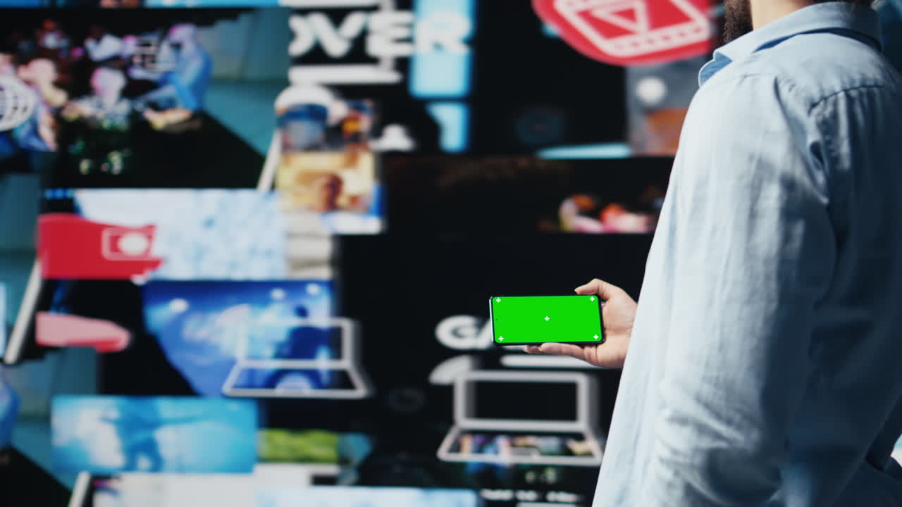 Focused person connecting on social platforms next to mockup screen