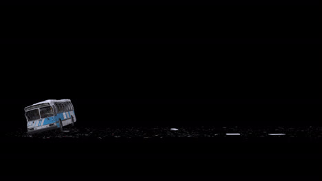 realistic bus crash accident, moves right to left, isolated 4k animation