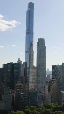 aerial view around supertall skyscrapers of billionaires' row, summer in new york