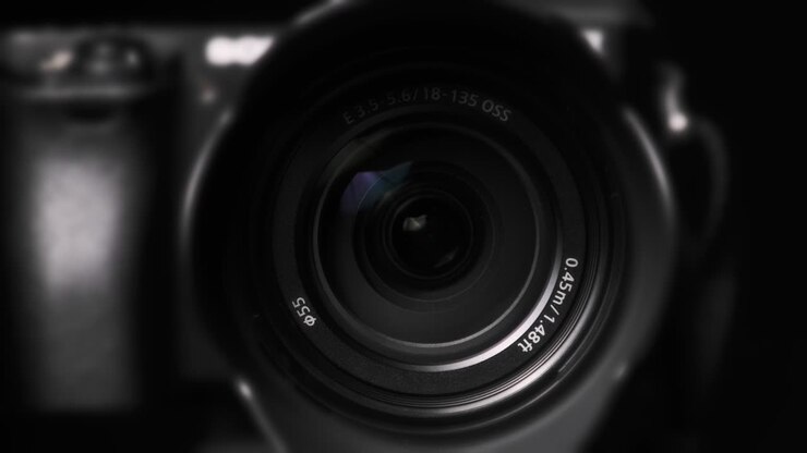 The Camera Lens Rotates, Lights Reflecting Off Glass, Robotic Camera Movement