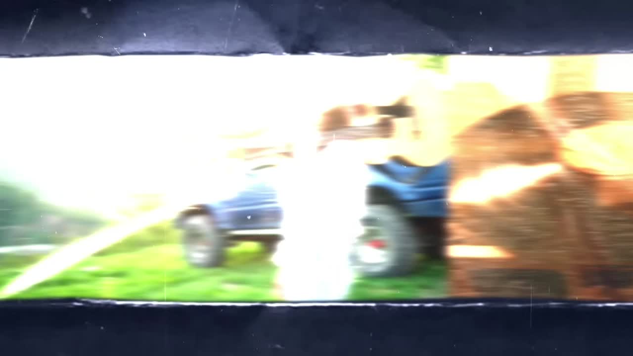 Various scenes including a person outdoors, a typewriter, and a vertical format image