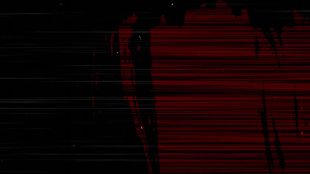 Red and black glitch animation with horizontal lines and abstract shapes
