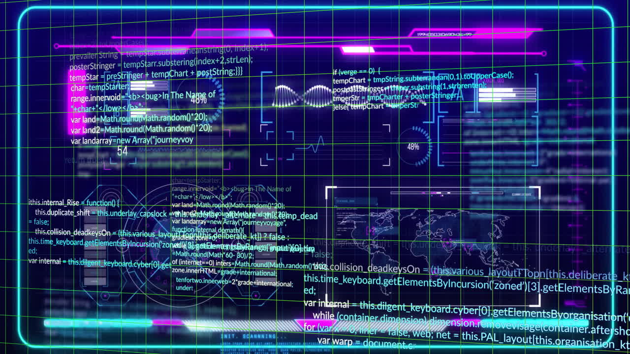 Animation of data processing on black background