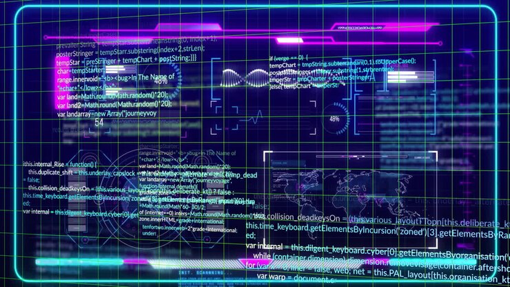 Animation of data processing on black background