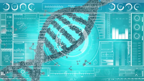 animación de la interfaz con el procesamiento de datos sobre el adn giratorio y las estructuras moleculares