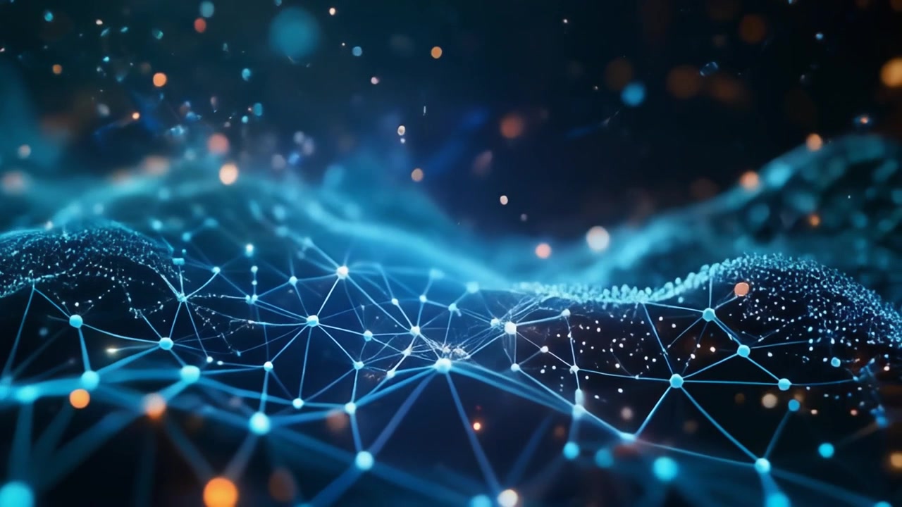 Abstract Digital Network Wave with Glowing Particles