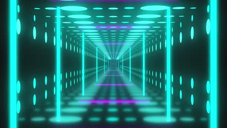 animación de cuadrados de neón y puntos sobre el túnel digital.