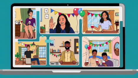 virtual party on a laptop screen