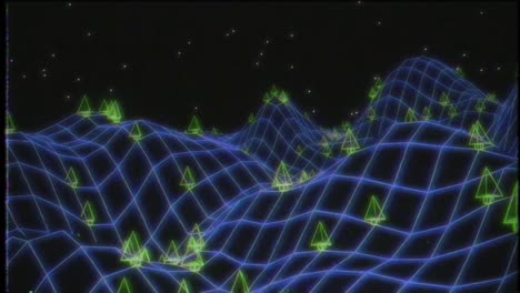videojuego retro vhs cinta 3d paisaje vectorial arcade wireframe terreno 4k