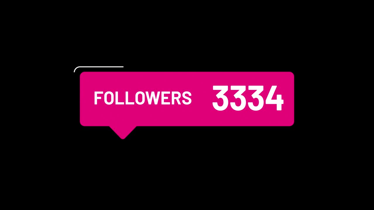 Animation of a box containing numbers of followers on a video isolated alpha matte and green background. The numbers are increasing, 4k