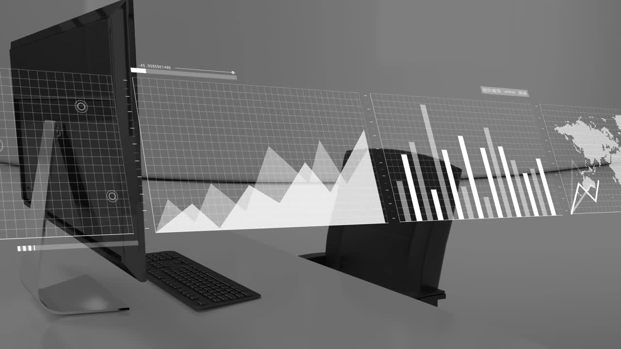 animación del procesamiento de datos financieros y estadísticas en la oficina