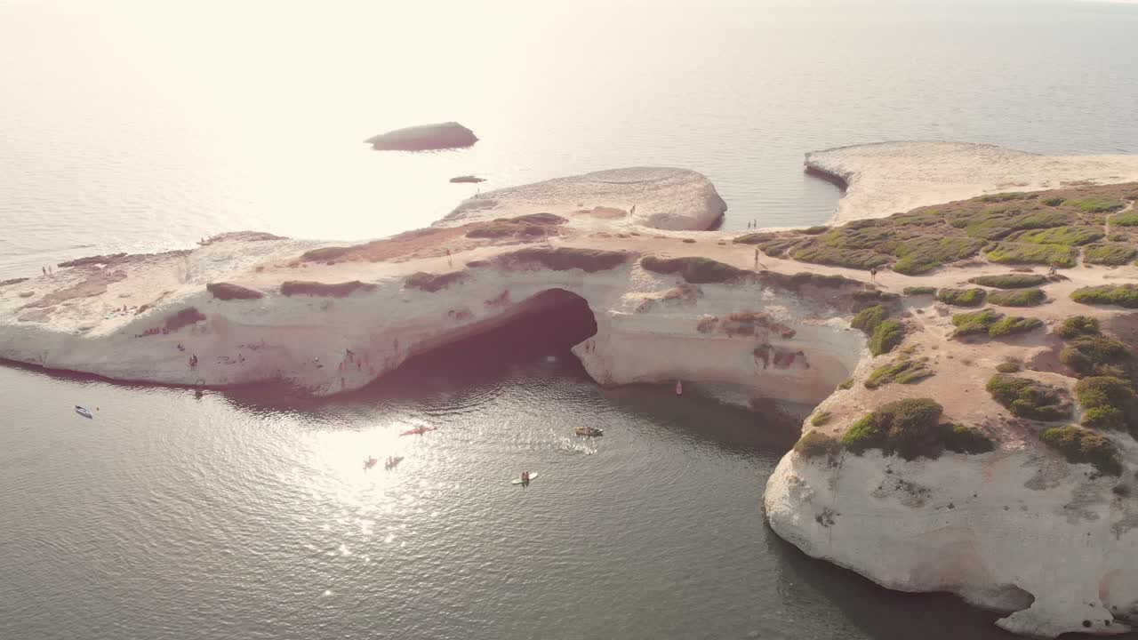 Aerial: circular shot of s'Archittu in the west coast of Sardinia