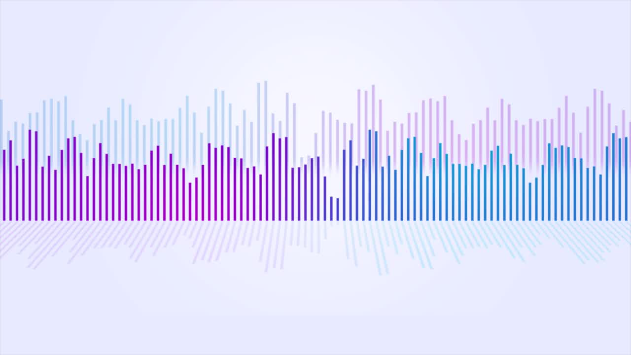 빛의 배경 루프 애니메이션에서 오디오 파동 형태 동일화. 음악 또는 음향 수준. 추상적인 모션 라이브 벽화. 그라디언트 스트럼 바 그래프. 반이고 스하는 루프 스 4k 영상