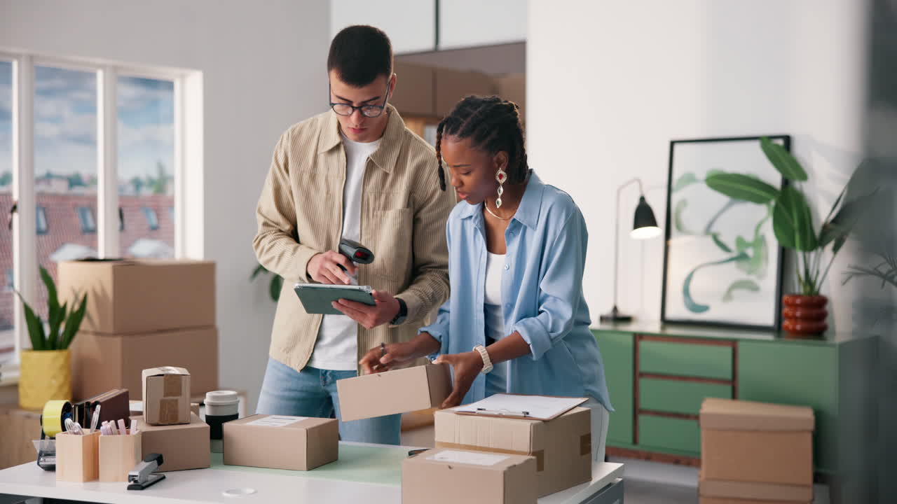 Team packing boxes for shipping