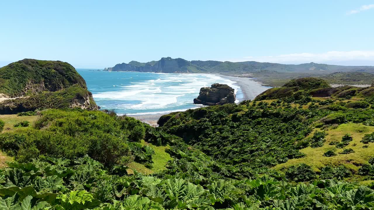 테푸헤이코 공원의 쿠카오 해변의 파노라마 뷰와 나르카스 숲, 칠레