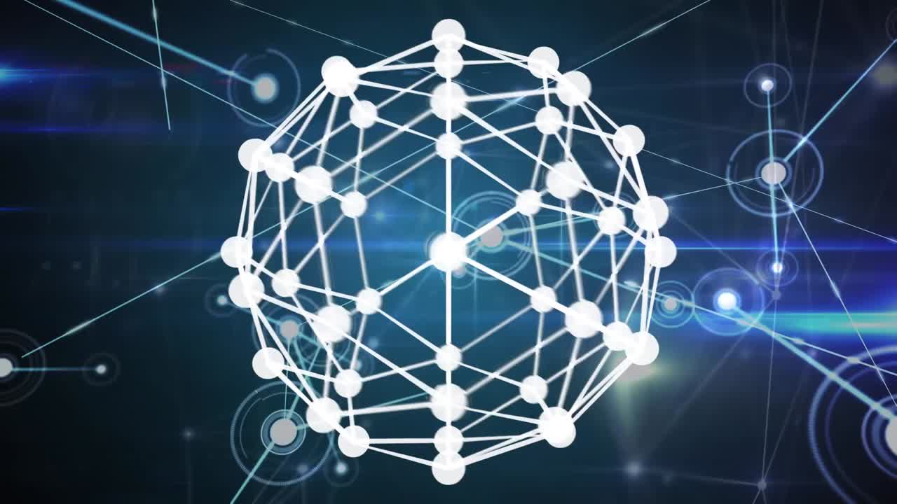 어두운 배경 위에 연결 네트워크와 아이콘의 애니메이션