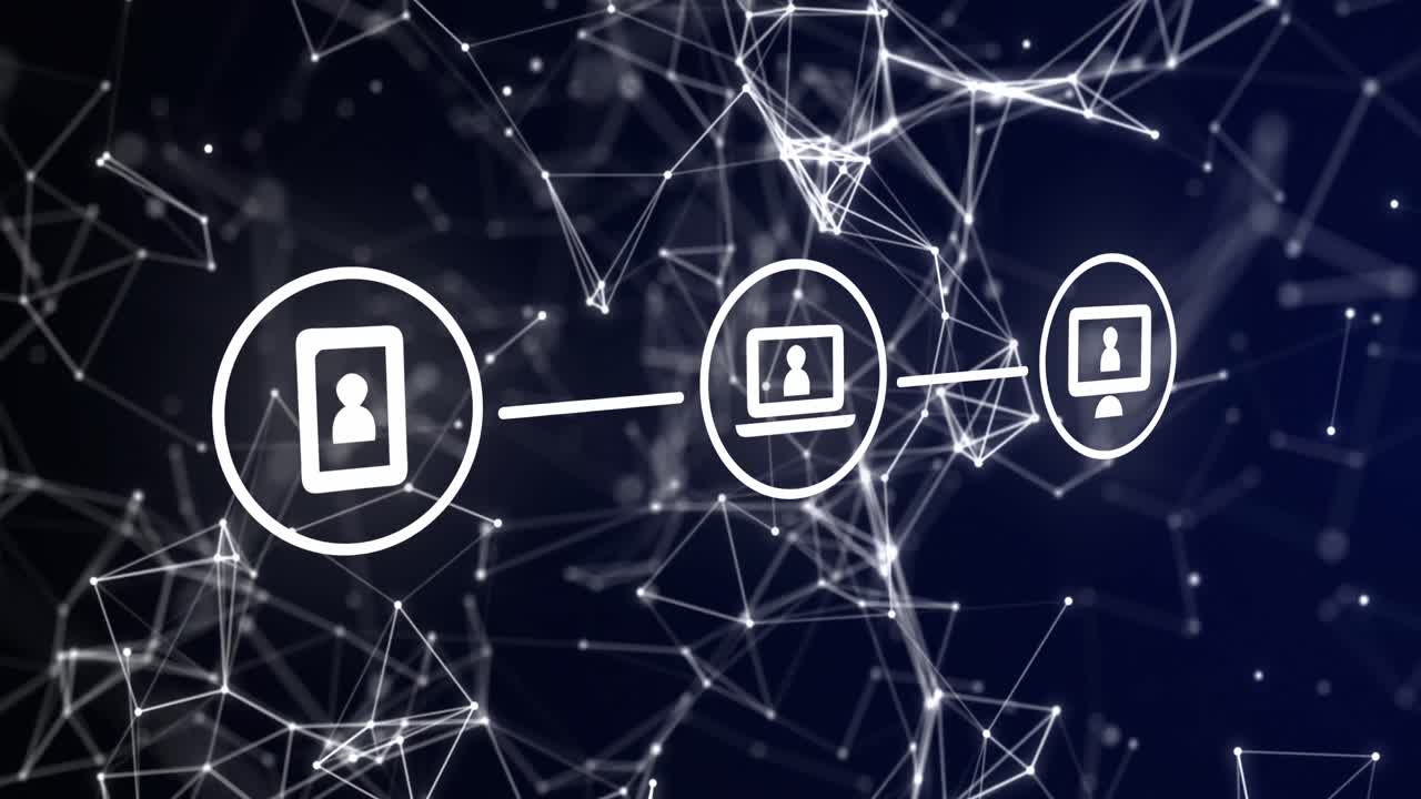 animación de la red de conexiones con iconos sobre fondo negro