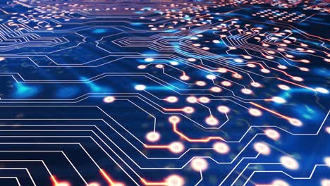 animation of light trails moving over computer circuit board