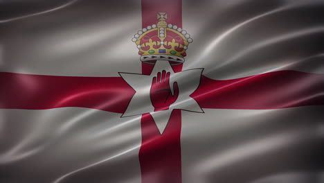 Former-flag-of-Northern-Ireland-,-Red-Hand-of-Ulster-Flag-with-Tudor-Crown,-banner-front-view,-elegant-silky-texture,-waving-in-the-wind,-realistic-4K-CG-animation,-seamless-loop-able