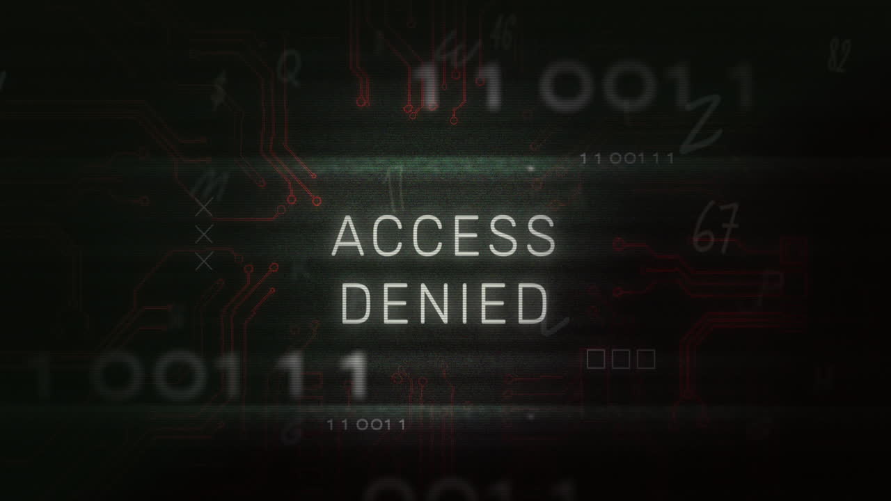 Animation of access denied text and data processing over computer motherboard