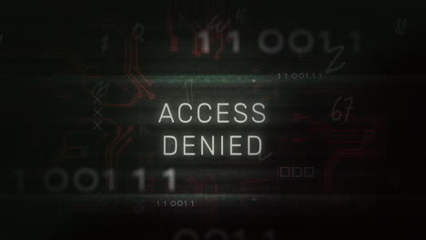 animation of access denied text and data processing over computer motherboard