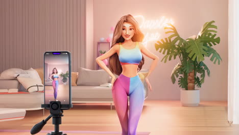 animated woman vlogging a home fitness session