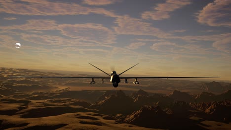 military airplane flying above the battlefield at sunset. war concept