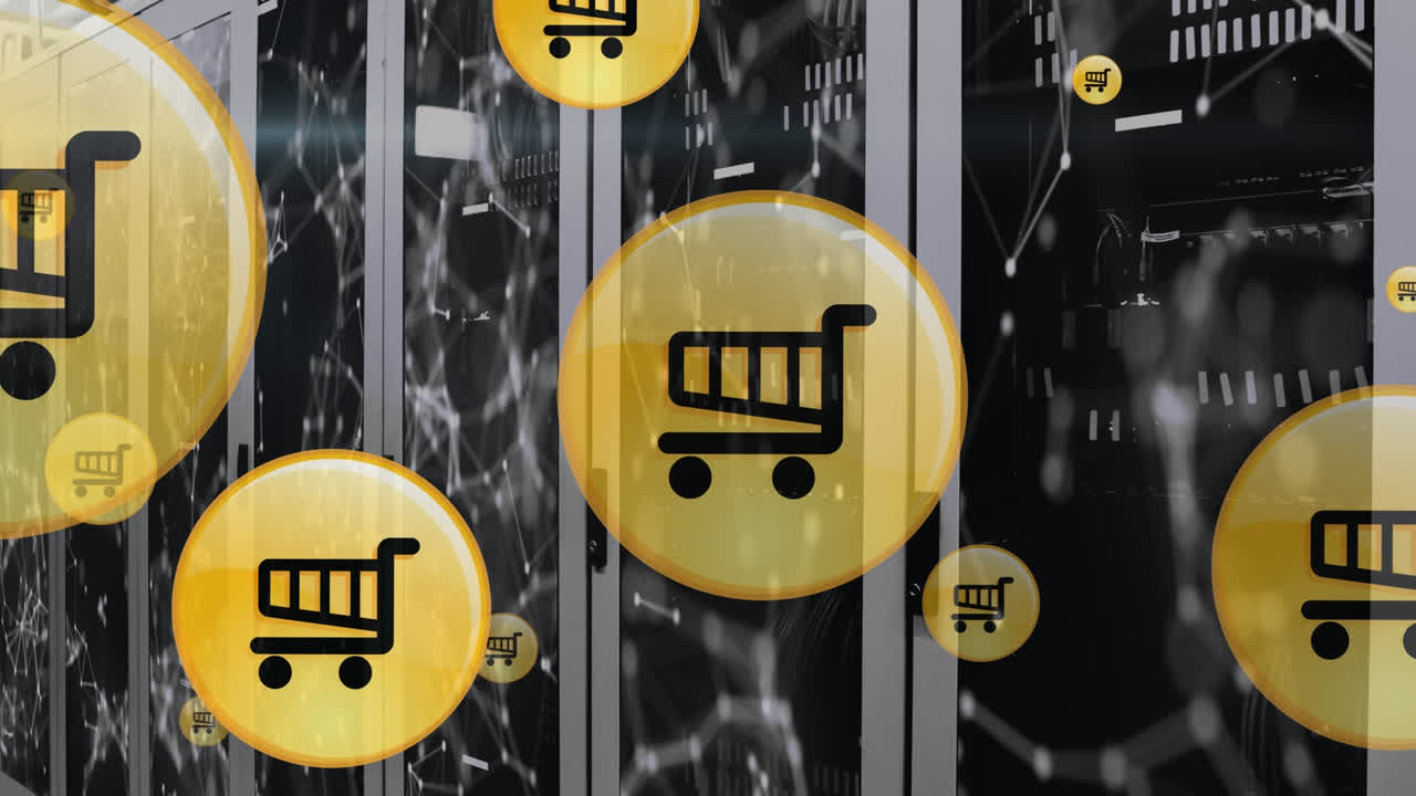 다중 디지털 아이콘의 애니메이션 및 컴퓨터 서버 방에 대한 연결 네트워크