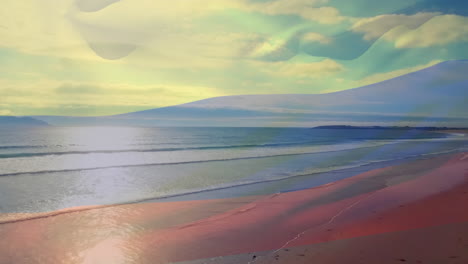 animación de la bandera de rusia ondeando sobre el paisaje marino