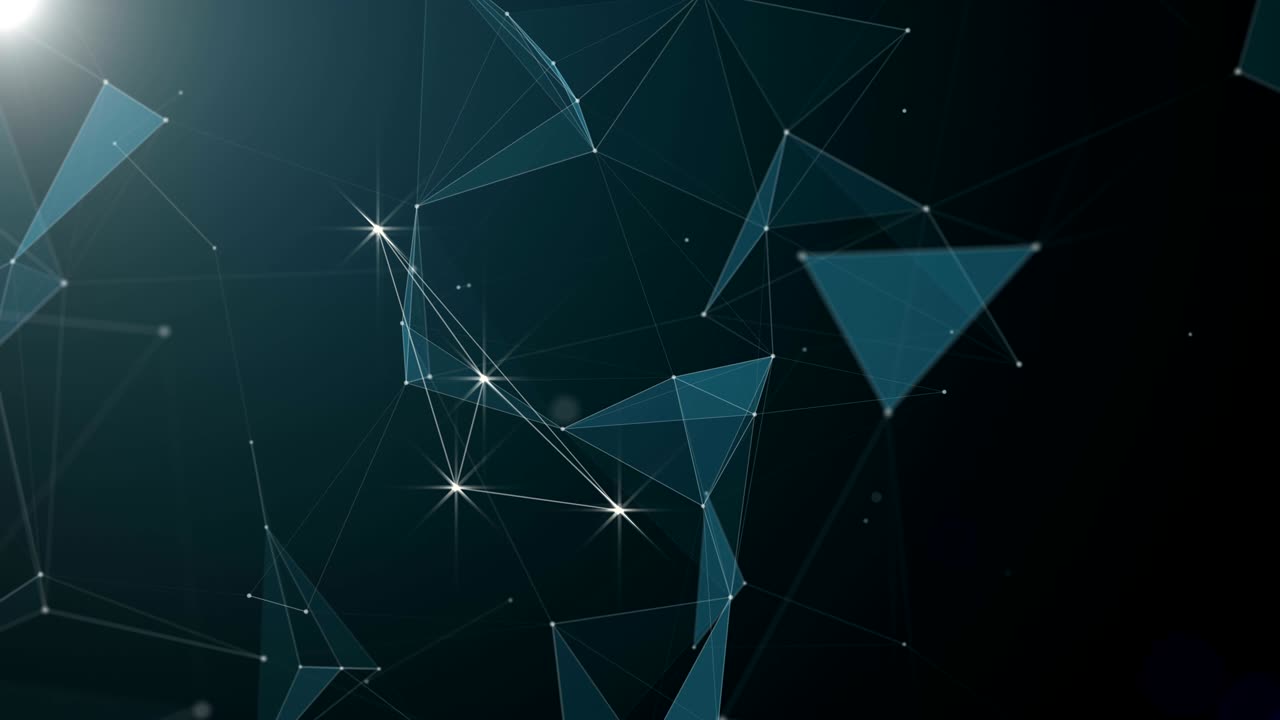 Abstract beautiful geometric background with moving lines, dots and triangles. Plexus fantasy abstract technology. Loop animations.