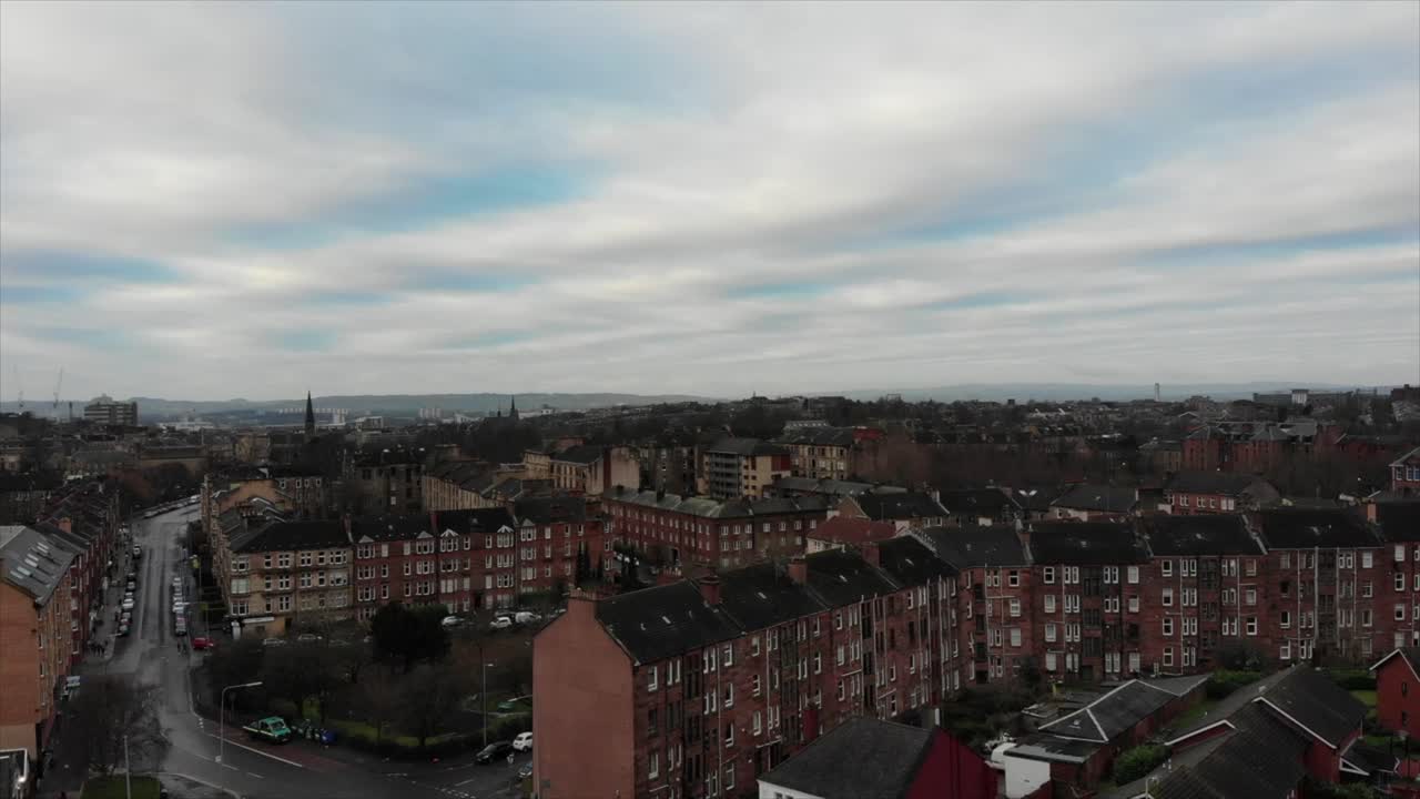 vista aérea panorámica de las casas residenciales de glasgow west side kelvin escocia, reino unido