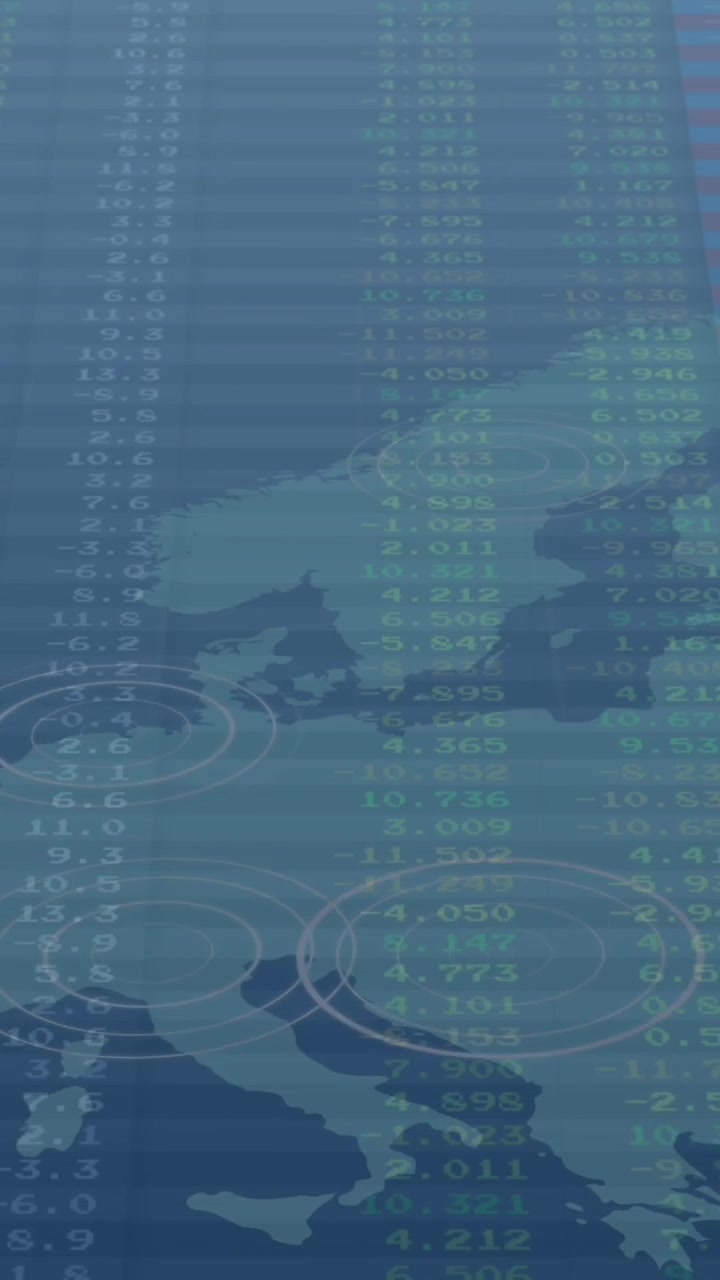 Animation of data processing over world map against blue background