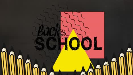 animation of back to school text over pencil digital icons on black background