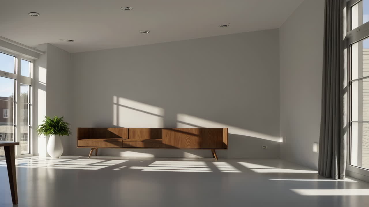 Modern Minimalist Living Room with Wooden Sofa