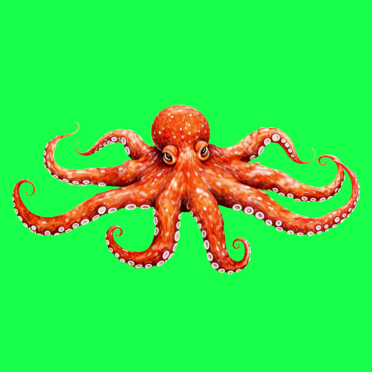 Vibrant octopus animation, transparent 4K video, green screen