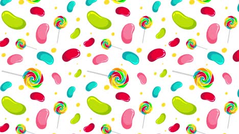 vibrant candies on dynamic, shifting backgrounds