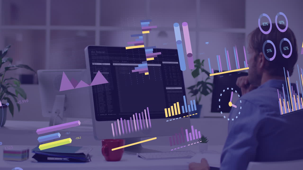 animación del procesamiento de datos financieros sobre el empresario utilizando la computadora