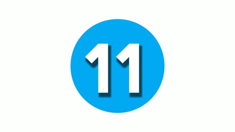 Número-11-Once-Símbolos-De-Signos-Animación-Gráficos-En-Movimiento-Sobre-Fondo-Blanco-De-Círculo-Azul,-Número-De-Vídeo-De-Dibujos-Animados-Para-Elementos-De-Vídeo