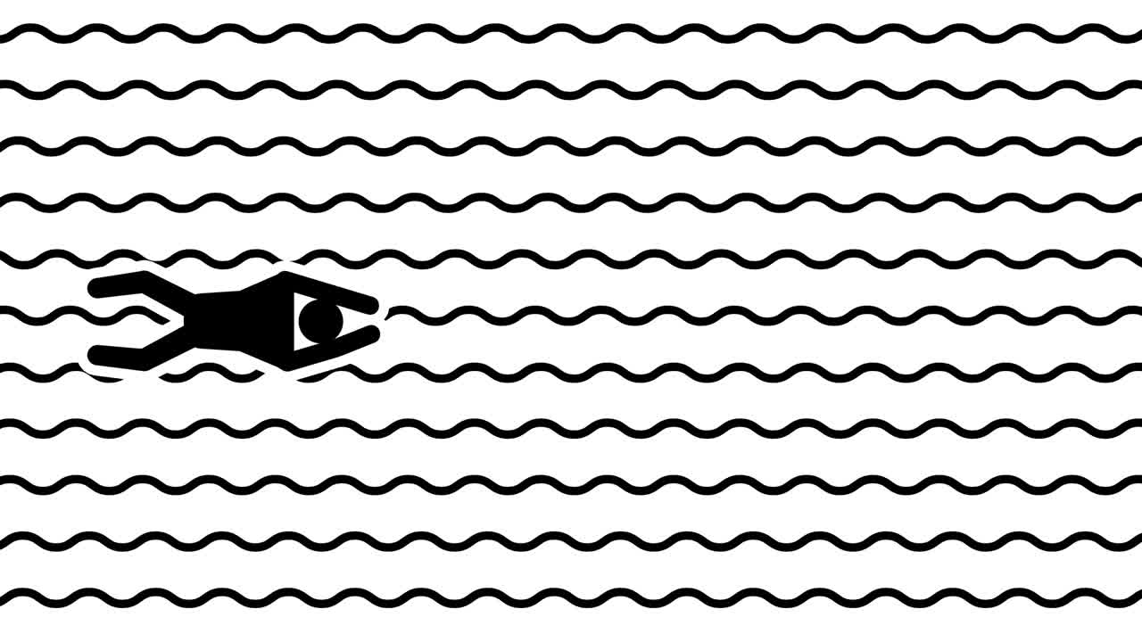 animación 2d del icono hombre nadador en diseño plano. 4k