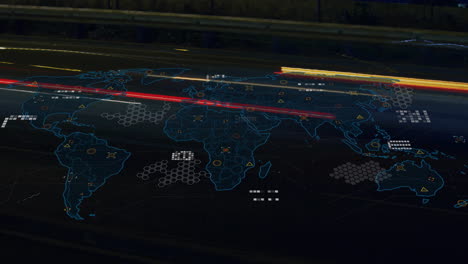 animation of digital data processing over world map