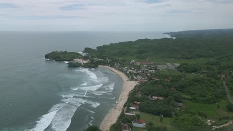 Aerial-view-of-coastline-on-the-south-coast-of-Java-island,-Indonesia