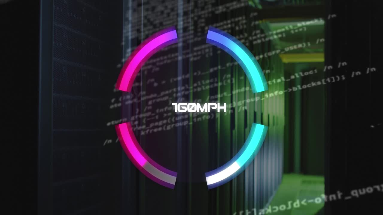 컴퓨터 서버를 통해 속도 측정기 및 데이터 처리의 애니메이션