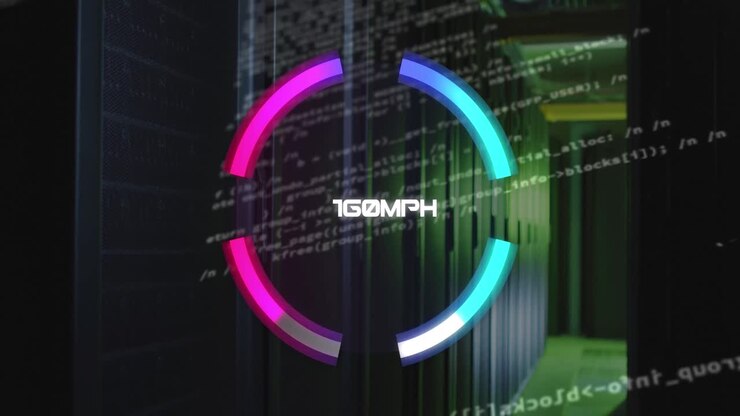 Animation of speed gauge and data processing over computer servers