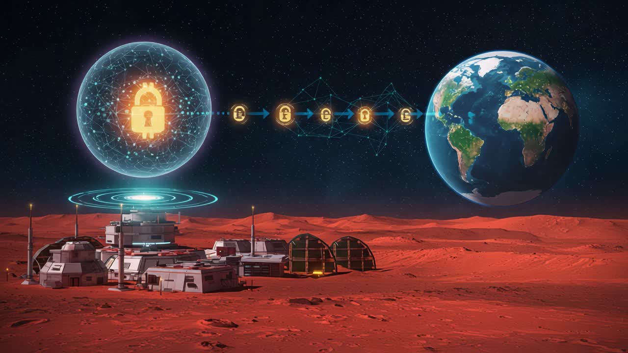 Secure Communication Between Martian Base and Earth in a Futuristic Setting Featuring Advanced Technology and Interplanetary Connectivity