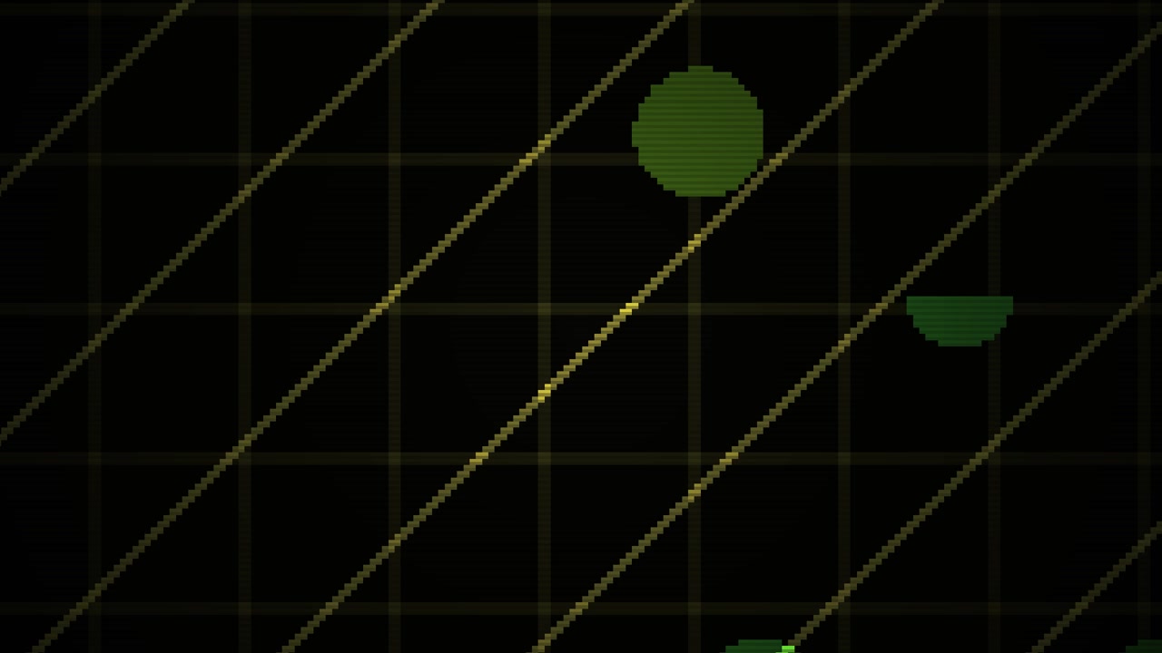 Retro Pixelated Radar Screen with Scanning Lines and Moving Green Dots